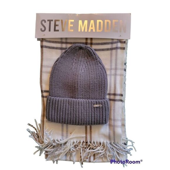 Steve Madden Set-Grid Beanie and Scarf Set NWT - Picture 4 of 4